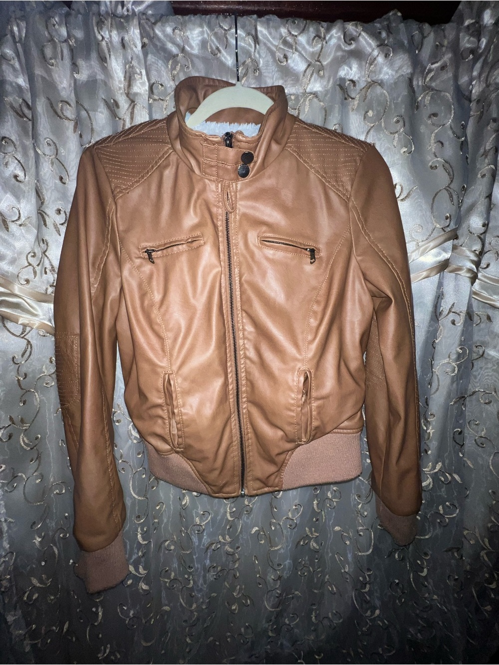 Ci Sono Women's Tan Faux Leather Moto Jacket